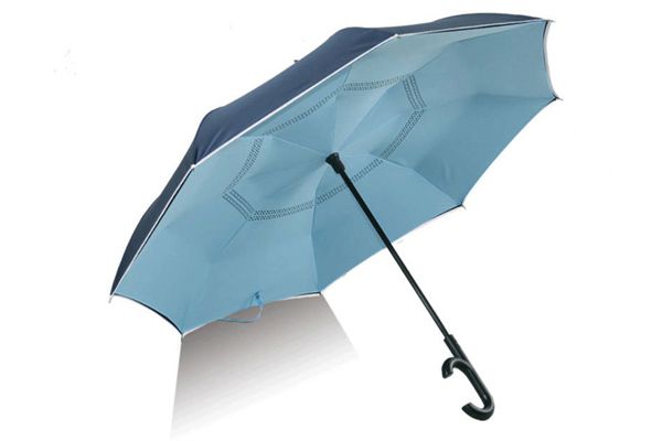 Guarda-chuva invertido de tecido duplo à prova de vento de cabeça para baixo